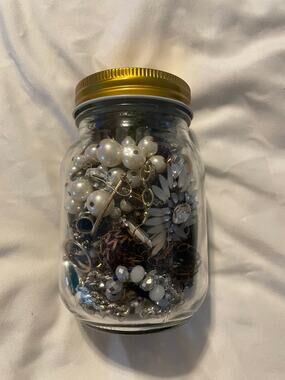 1 lb Mystery Jewelry Jar Costume Jewelry Lot Earrings Necklaces Craft